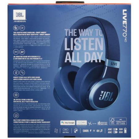 Беспроводные/проводные наушники JBL Live 770NC синий