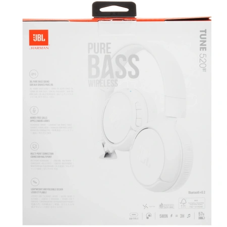 Наушники bluetooth JBL T520BT белый